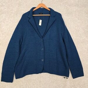 Talbots Womens Merino Wool Cardigan Sweater Size 3X Blue‎ Button Front Cozy